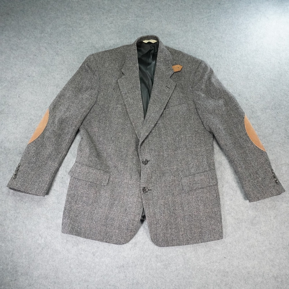 Evan Picone‎ Men's Tweed Sport Coat Blazer Two Button Elbow Patch Gray About 44L